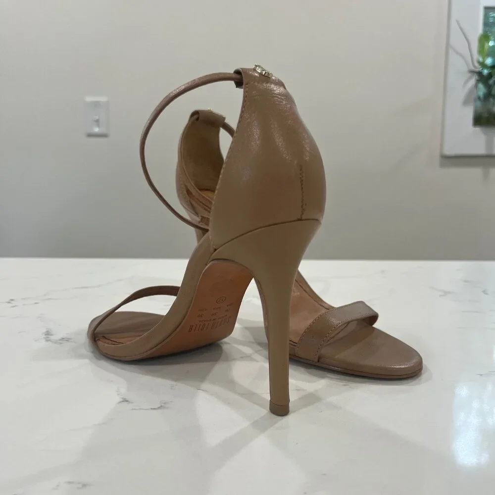 Minimalist Tan Ankle-Strap Stiletto Heels